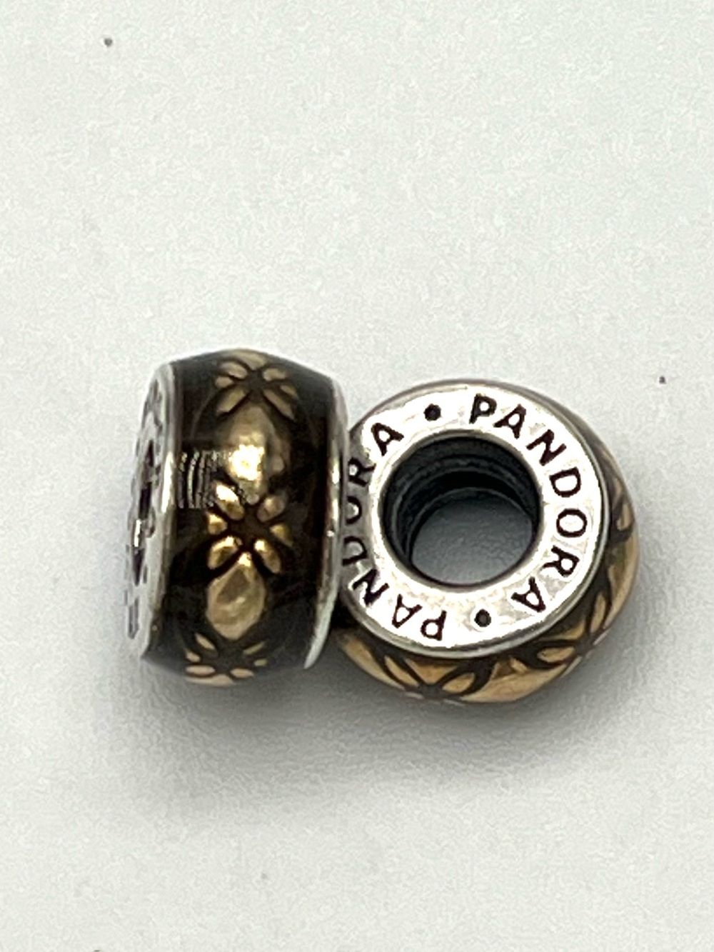 Pandora Golden Dew Floral Two-Tone Spacer Charm - Retired Vintage 925 ALE
